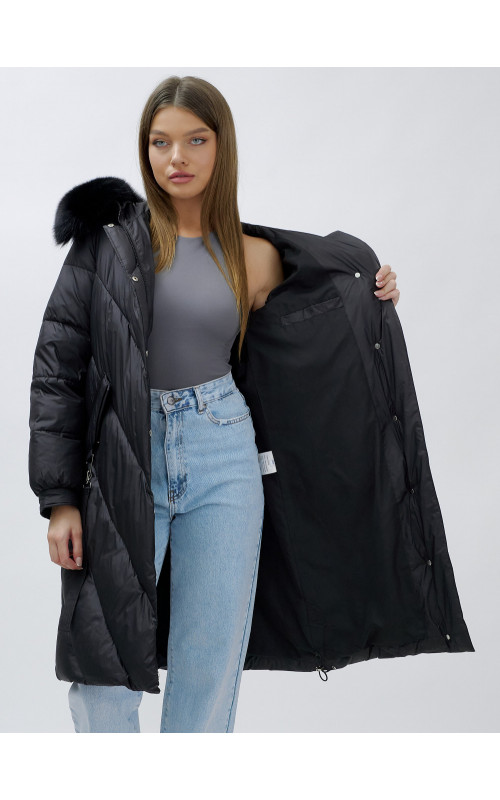 Тёплый женский пуховик с мехом песца