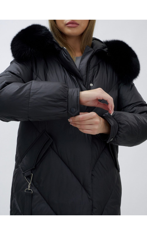 Тёплый женский пуховик с мехом песца