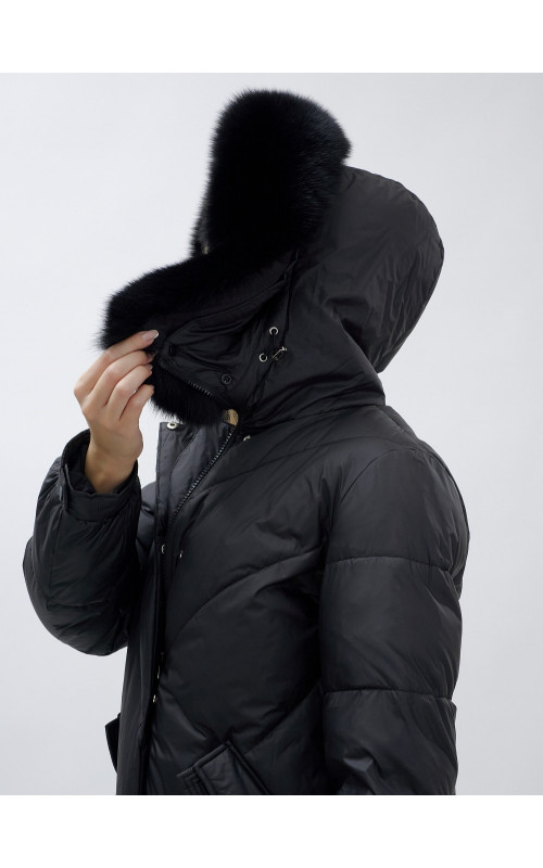 Тёплый женский пуховик с мехом песца