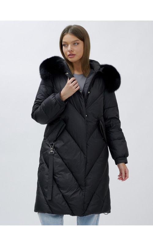 Тёплый женский пуховик с мехом песца