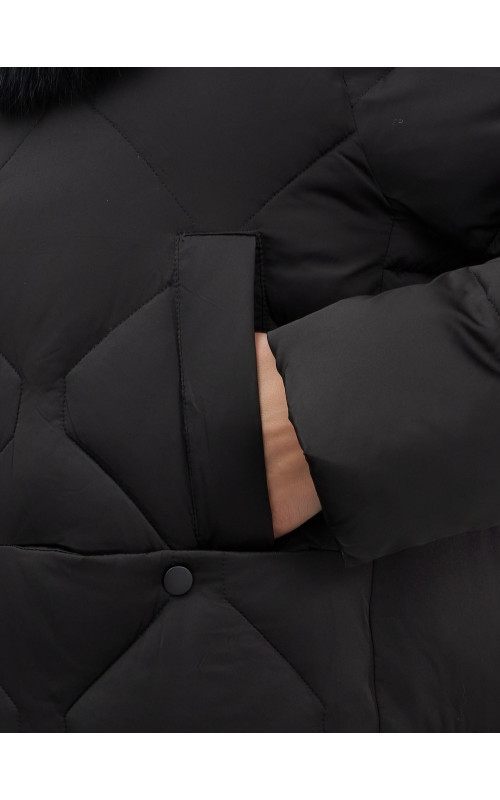 Длинный зимний пуховик с мехом песца.