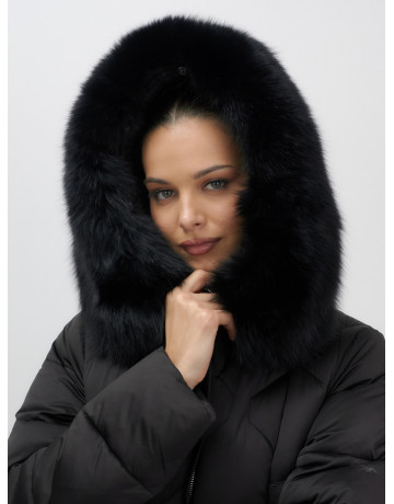 Длинный зимний пуховик с мехом песца.