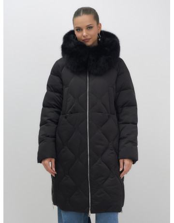 Длинный зимний пуховик с мехом песца.