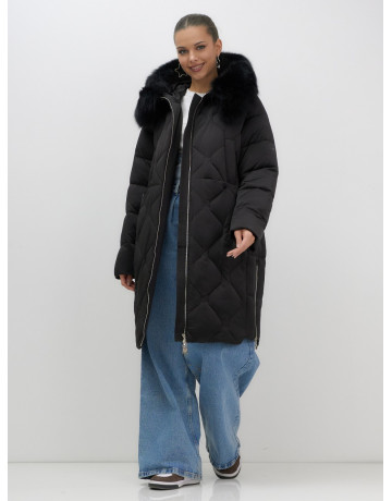 Длинный зимний пуховик с мехом песца.