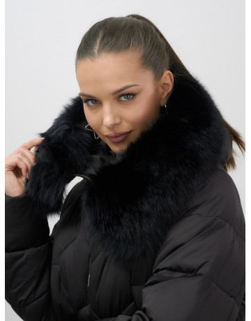 Длинный зимний пуховик с мехом песца.