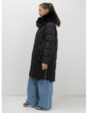Длинный зимний пуховик с мехом песца.