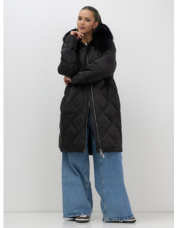 Длинный зимний пуховик с мехом песца.