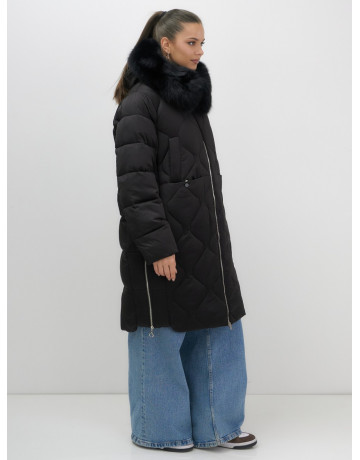 Длинный зимний пуховик с мехом песца.