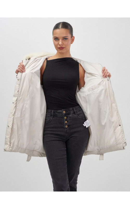 Пуховик для женщин с мехом песца, элегантный и тёплый