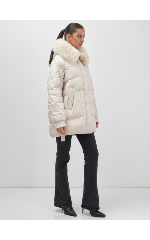 Пуховик для женщин с мехом песца, элегантный и тёплый