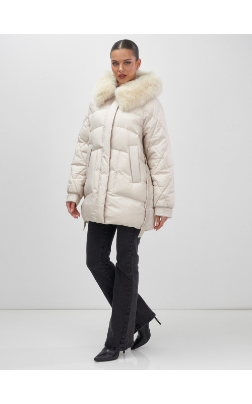 Пуховик для женщин с мехом песца, элегантный и тёплый