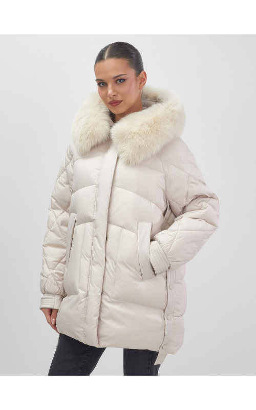 Пуховик для женщин с мехом песца, элегантный и тёплый