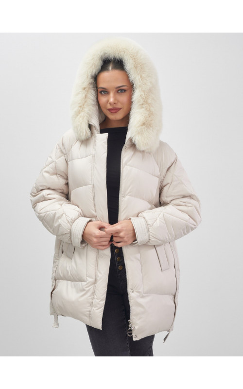 Пуховик для женщин с мехом песца, элегантный и тёплый