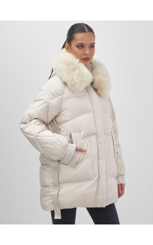 Пуховик для женщин с мехом песца, элегантный и тёплый