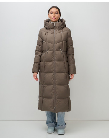 Длинный женский пуховик с капюшоном для зимы