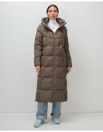 Длинный женский пуховик с капюшоном для зимы