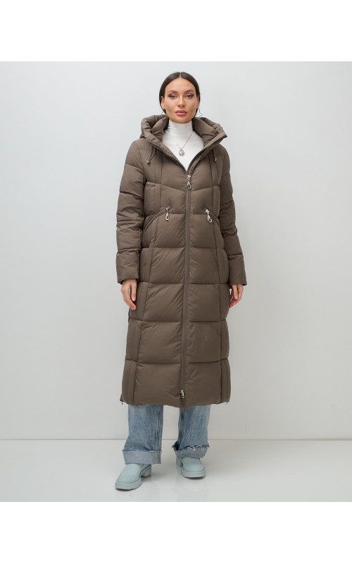 Длинный женский пуховик с капюшоном для зимы