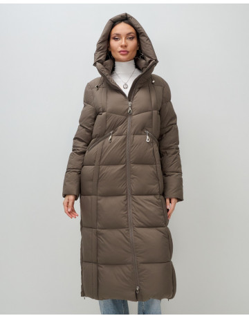 Длинный женский пуховик с капюшоном для зимы