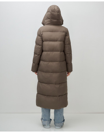Длинный женский пуховик с капюшоном для зимы