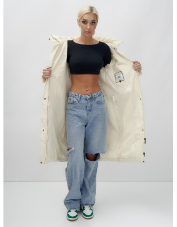 Длинный женский пуховик с капюшоном