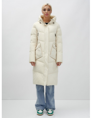 Длинный женский пуховик с капюшоном