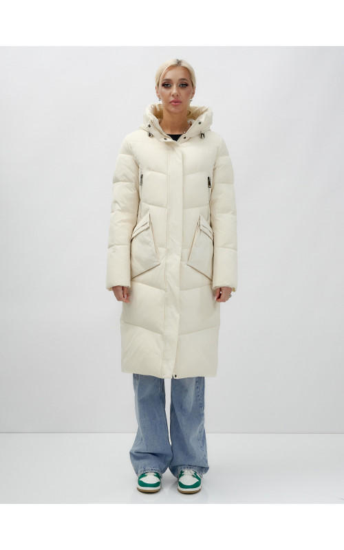 Длинный женский пуховик с капюшоном