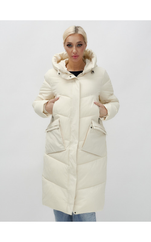 Длинный женский пуховик с капюшоном
