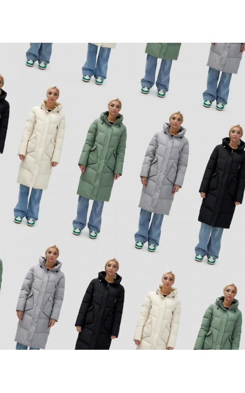 Длинный женский пуховик с капюшоном