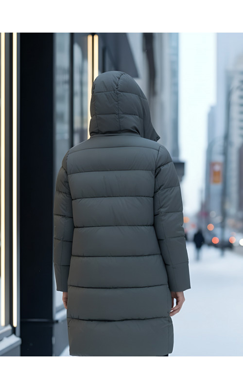Длинный зимний пуховик для женщин с капюшоном