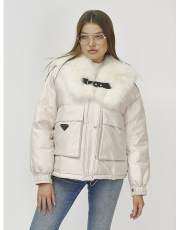 Зимний женский бомбер с меховой опушкой.