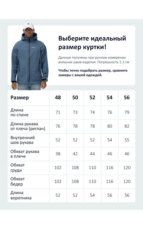 Мужская спортивная ветровка с капюшоном softshell, синяя