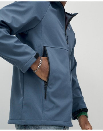 Мужская спортивная ветровка с капюшоном softshell, синяя