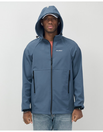 Мужская спортивная ветровка с капюшоном softshell, синяя