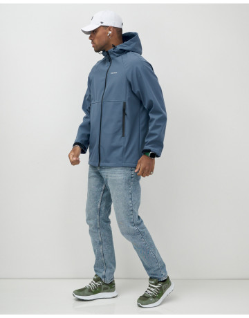 Мужская спортивная ветровка с капюшоном softshell, синяя