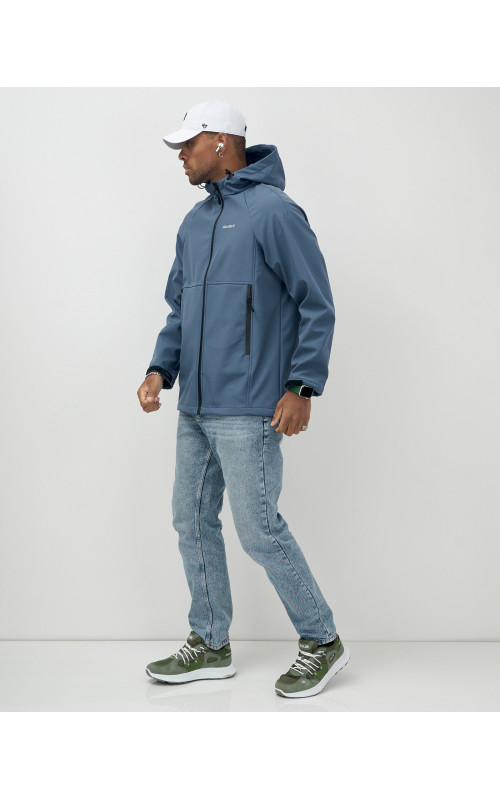 Мужская спортивная ветровка с капюшоном softshell, синяя