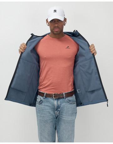 Мужская спортивная ветровка с капюшоном softshell, синяя
