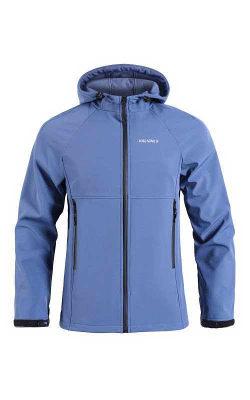 Мужская спортивная ветровка с капюшоном softshell, синяя