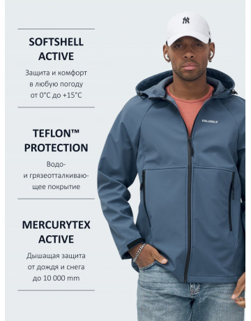 Мужская спортивная ветровка с капюшоном softshell, синяя