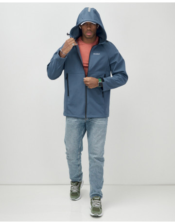 Мужская спортивная ветровка с капюшоном softshell, синяя