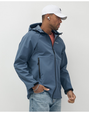 Мужская спортивная ветровка с капюшоном softshell, синяя