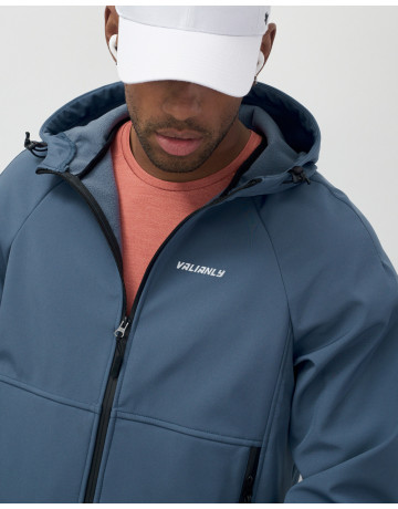 Мужская спортивная ветровка с капюшоном softshell, синяя