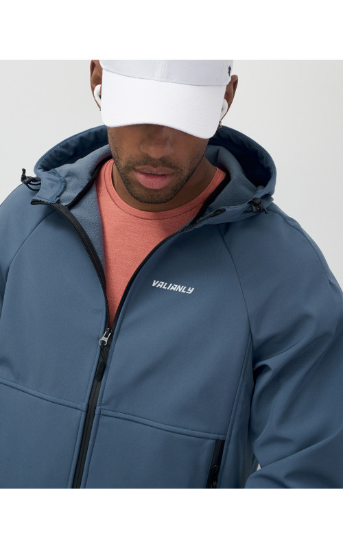Мужская спортивная ветровка с капюшоном softshell, синяя