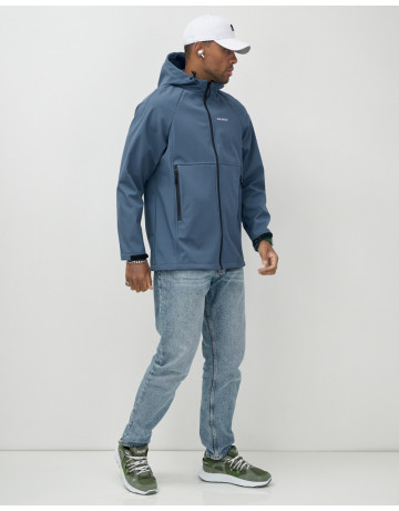 Мужская спортивная ветровка с капюшоном softshell, синяя