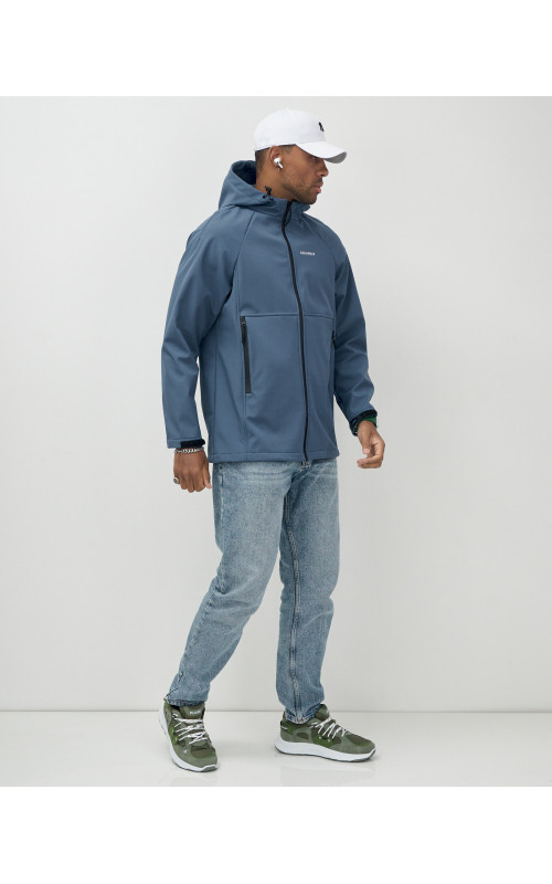 Мужская спортивная ветровка с капюшоном softshell, синяя