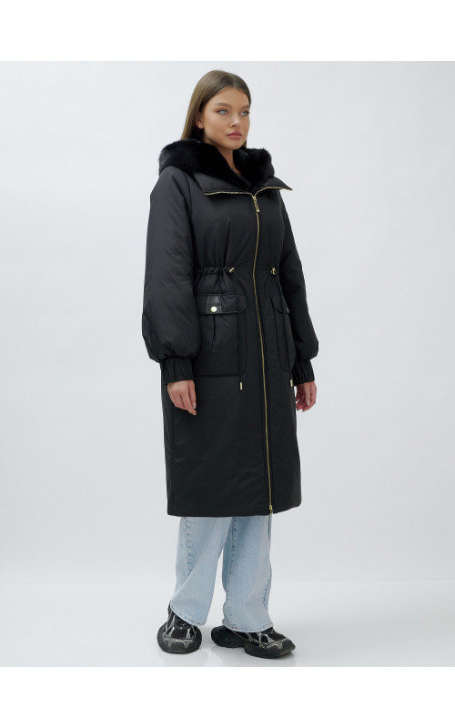 Длинный зимний пуховик с мехом норки для женщин