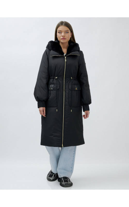 Длинный зимний пуховик с мехом норки для женщин