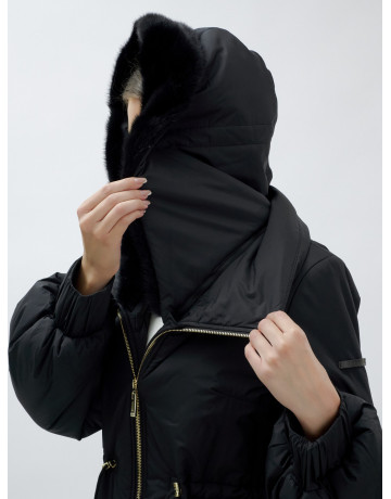 Длинный зимний пуховик с мехом норки для женщин