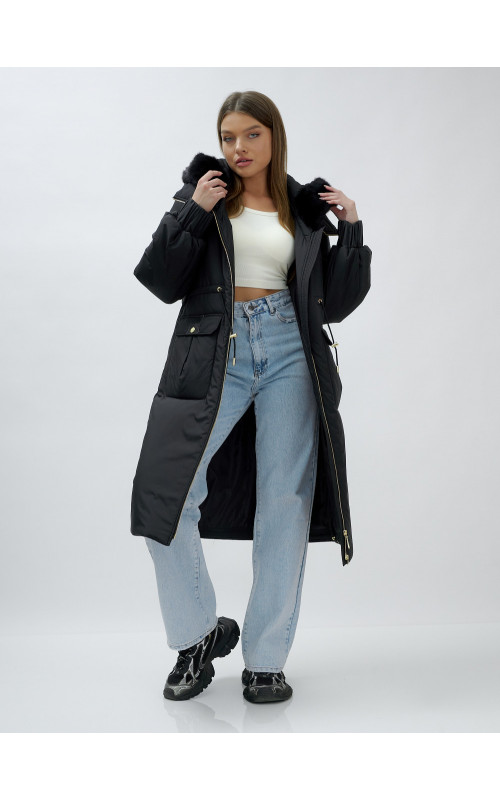 Длинный зимний пуховик с мехом норки для женщин