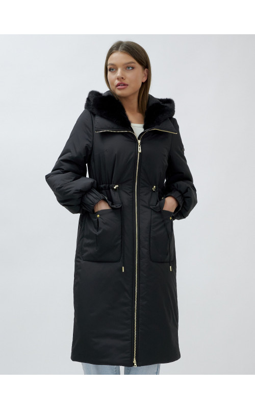 Длинный зимний пуховик с мехом норки для женщин