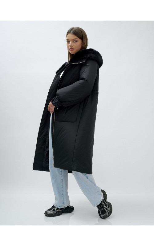Длинный зимний пуховик с мехом норки для женщин